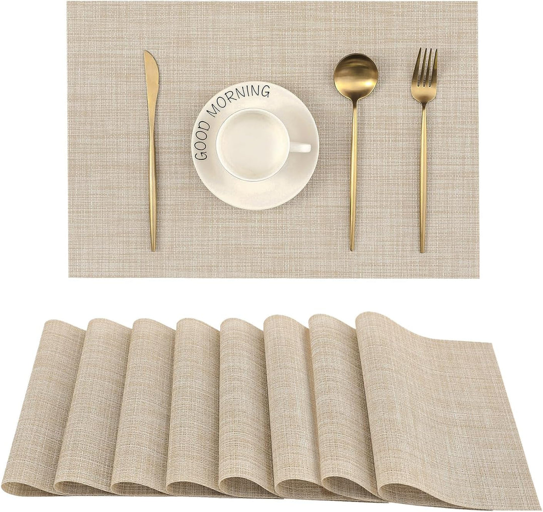 Beige woven placemats, set of eight, view 1