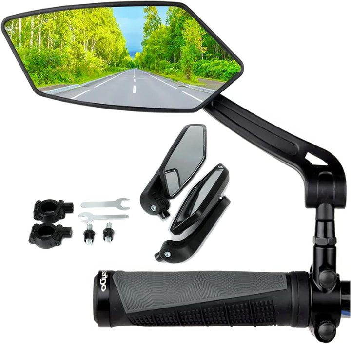 Pair of black adjustable handlebar bicycle mirrors, view 1