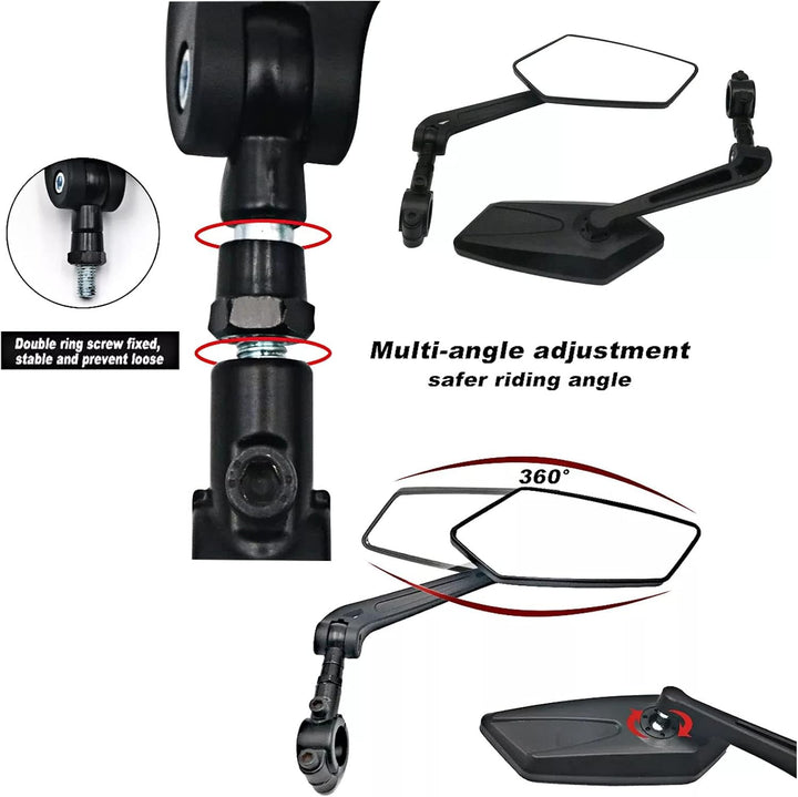 Pair of black adjustable handlebar bicycle mirrors, view 3