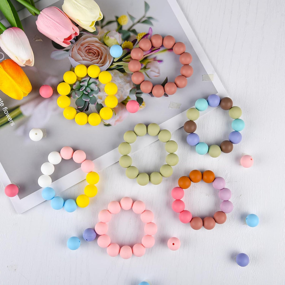 100-piece grey, black and white 15 mm silicone bead set, view 6