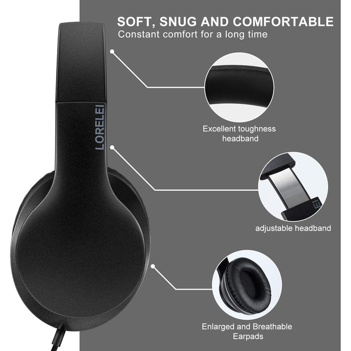 LORELEI X6 Over - Ear Headphones with Microphone, Lightweight Foldable & Portable Stereo Bass Headphones with 1.45M No - Tangle, Wired Headphones for Smartphone Tablet MP3 / 4  - Just Closeouts Canada Inc.