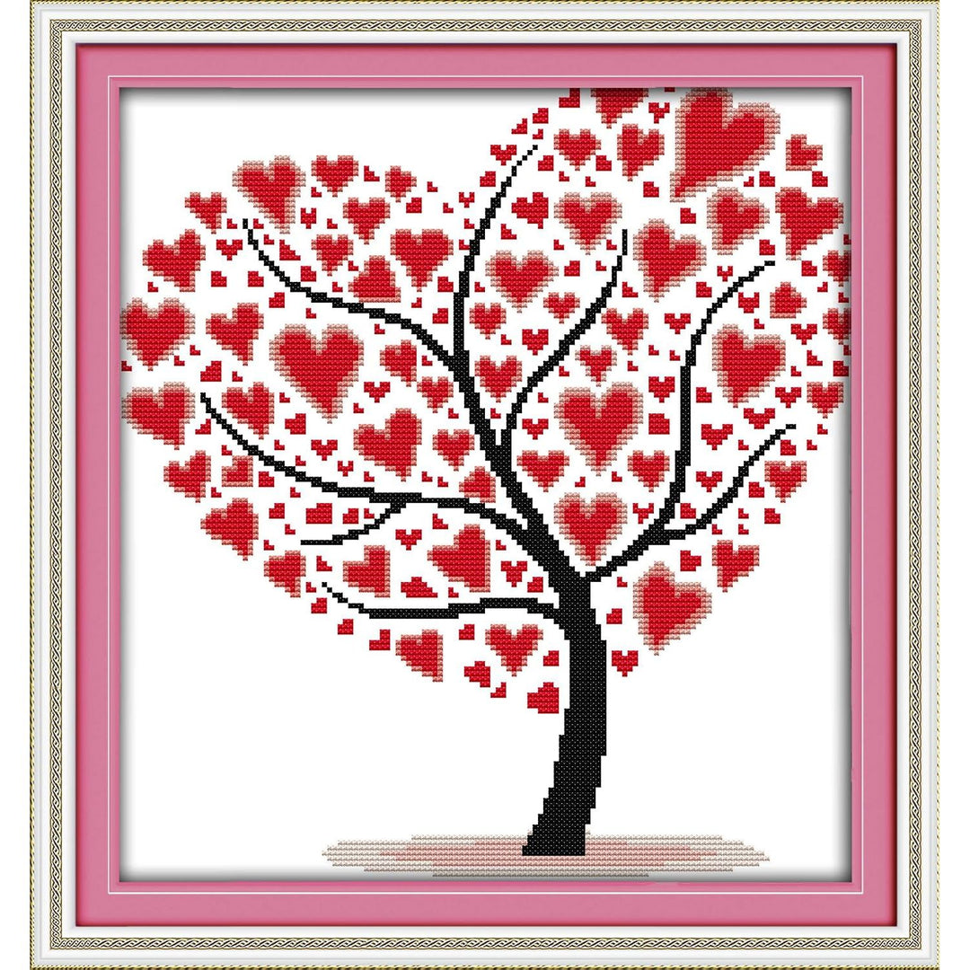 Love tree stamped cross-stitch pattern
