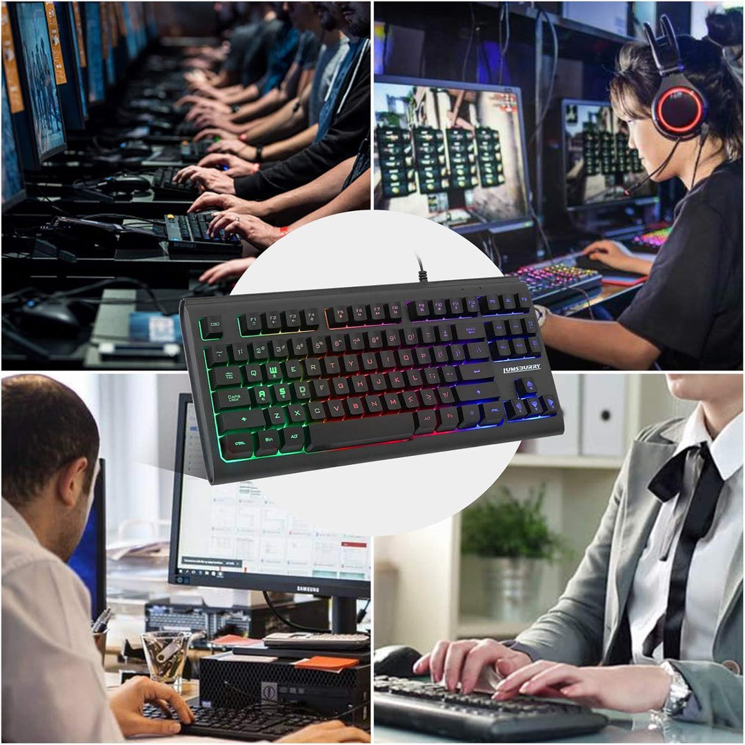 Lumsburry Computer Keyboard, 87 Keys Compact Wired USB Keyboard with Rainbow LED Light Up Backlit for PC Gaming Laptop Teclado Gamers Office Working - Just Closeouts Canada Inc.