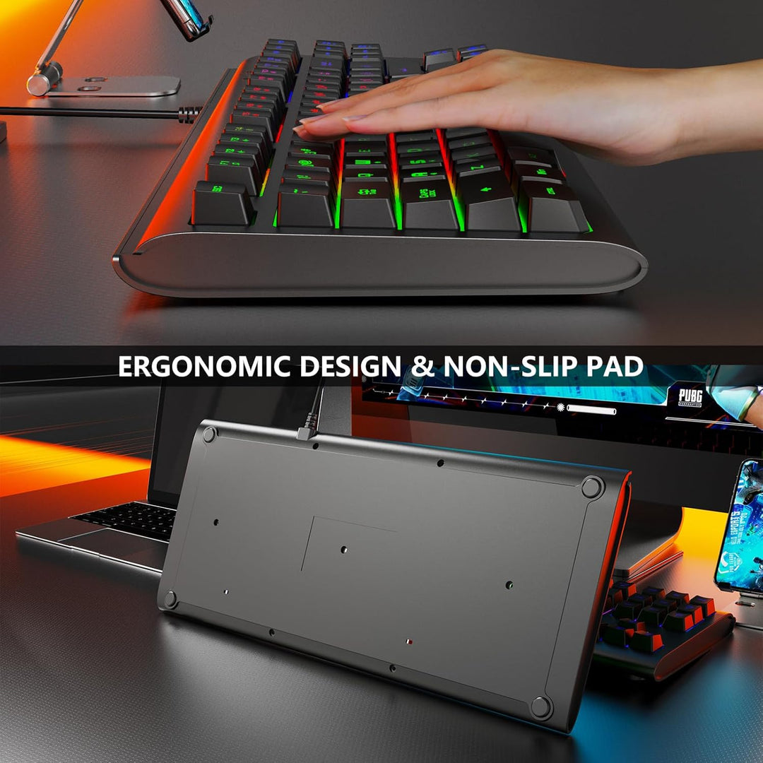 Lumsburry Computer Keyboard, 87 Keys Compact Wired USB Keyboard with Rainbow LED Light Up Backlit for PC Gaming Laptop Teclado Gamers Office Working - Just Closeouts Canada Inc.