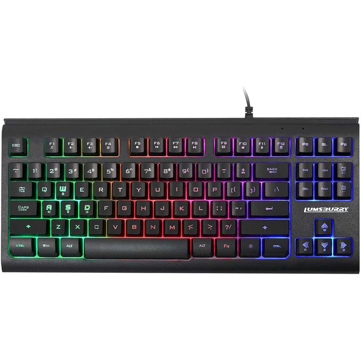 Lumsburry Computer Keyboard, 87 Keys Compact Wired USB Keyboard with Rainbow LED Light Up Backlit for PC Gaming Laptop Teclado Gamers Office Working - Just Closeouts Canada Inc.