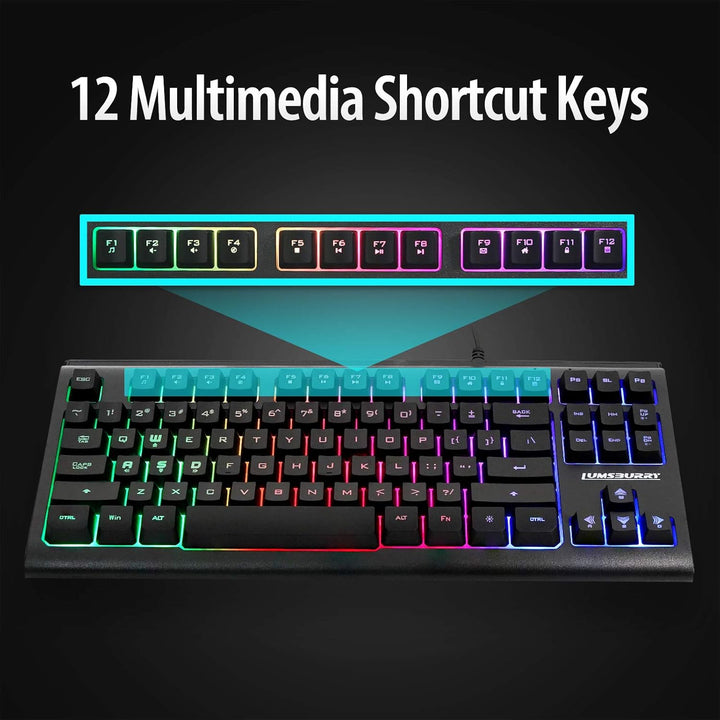 Lumsburry Computer Keyboard, 87 Keys Compact Wired USB Keyboard with Rainbow LED Light Up Backlit for PC Gaming Laptop Teclado Gamers Office Working - Just Closeouts Canada Inc.