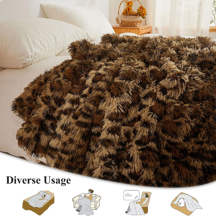 Luxury Faux Fur Leopard Print Throw Blanket, Soft 50x60 Cheetah Print Fluffy Blanket Throw, Shaggy Plush Decorative Couch Blanket, Cute Furry Animal Throw Fuzzy Blanket for Sofa Bed, Brown - Just Closeouts Canada Inc.X0047QLNO1