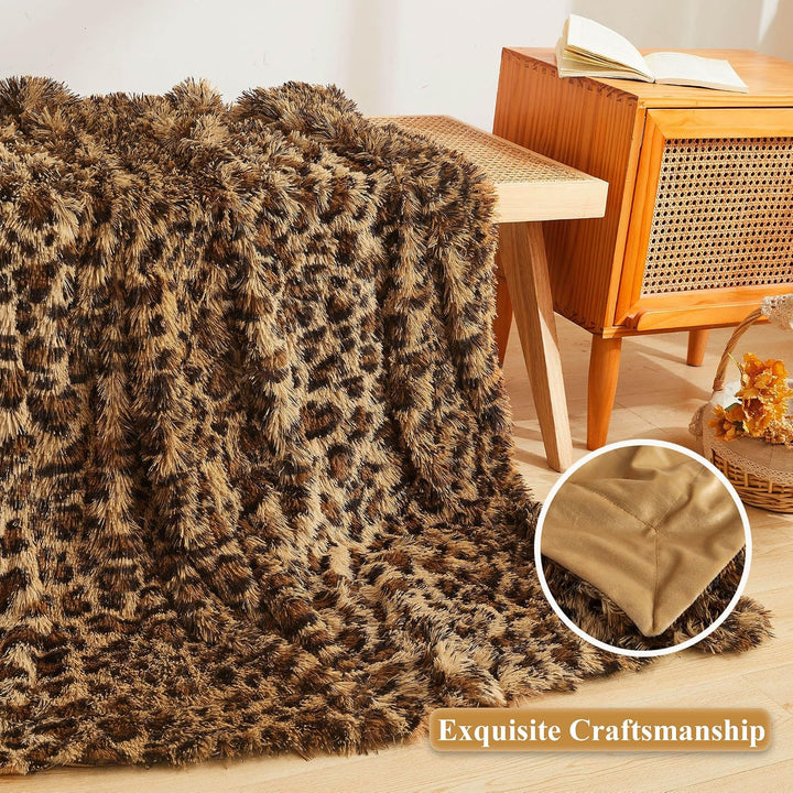 Luxury Faux Fur Leopard Print Throw Blanket, Soft 50x60 Cheetah Print Fluffy Blanket Throw, Shaggy Plush Decorative Couch Blanket, Cute Furry Animal Throw Fuzzy Blanket for Sofa Bed, Brown - Just Closeouts Canada Inc.X0047QLNO1