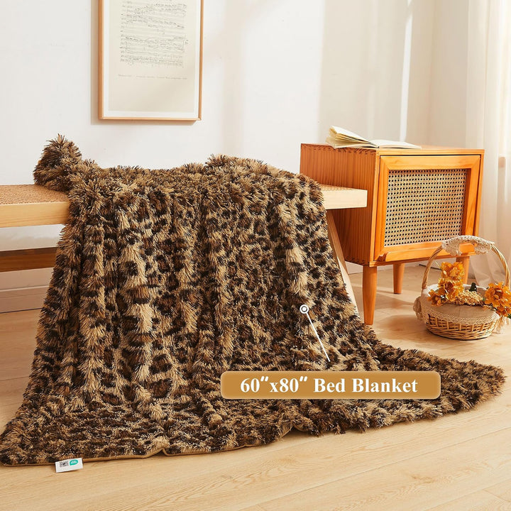 Luxury Faux Fur Leopard Print Throw Blanket, Soft Cheetah Print Fluffy Bed Blanket, Shaggy Plush Decorative Couch Blanket, Cute Furry Animal Print Fuzzy Blanket for Sofa Bed Couch, Brown, 60x90 - Just Closeouts Canada Inc.X004DNW653