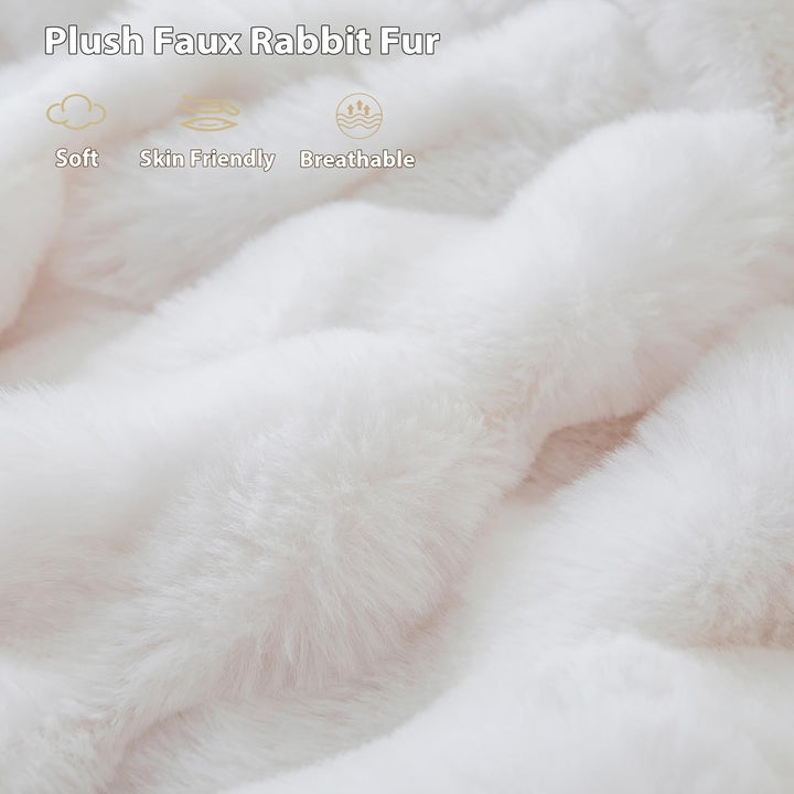 Luxury Fluffy Faux Rabbit Fur Blanket, Plush Fuzzy Bubble Throw for Couch Sofa, Cozy Comfy Furry Bed Blanket Home Decoration, Aesthetic Shaggy Throw for Bedroom Living Room, 60x90, White - Just Closeouts Canada Inc.