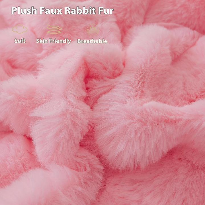 Luxury Fluffy Faux Rabbit Fur Blanket, Plush Fuzzy Bubble Waffle Throw Couch Sofa, Cozy Comfy Furry Bed Blanket Home Decoration, Aesthetic Shaggy Throw for Bedroom Living Room, 60x90, Pink - Just Closeouts Canada Inc.