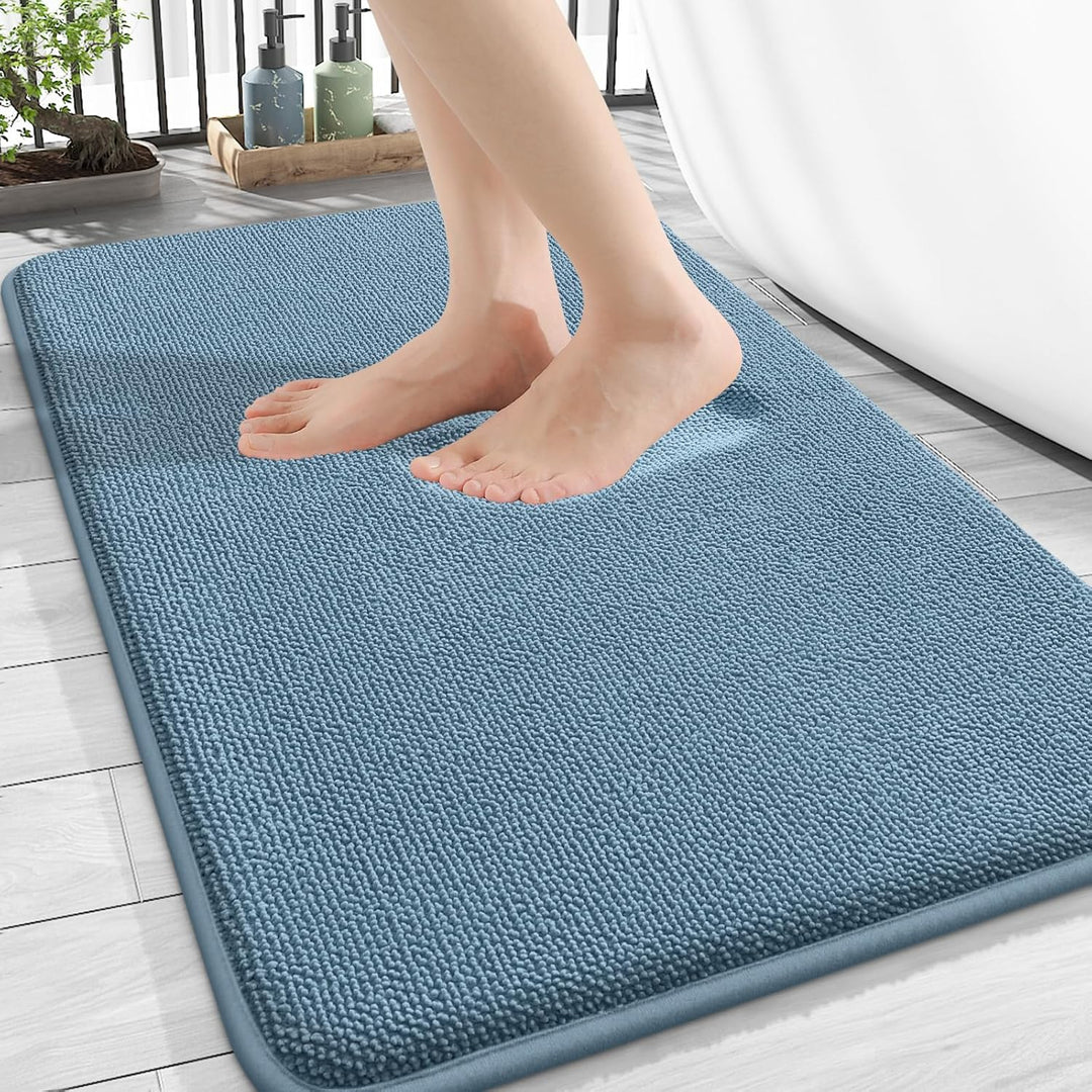 Luxury Memory Foam Bath Mat, Extra Soft Absorbent Bathroom Mats, Quick Dry Bathroom Rugs, Non - Slip, Machine Washable Bath Mats for Bathroom Floor, Tub and Shower, 20x30, Airy Blue - Just Closeouts Canada Inc.