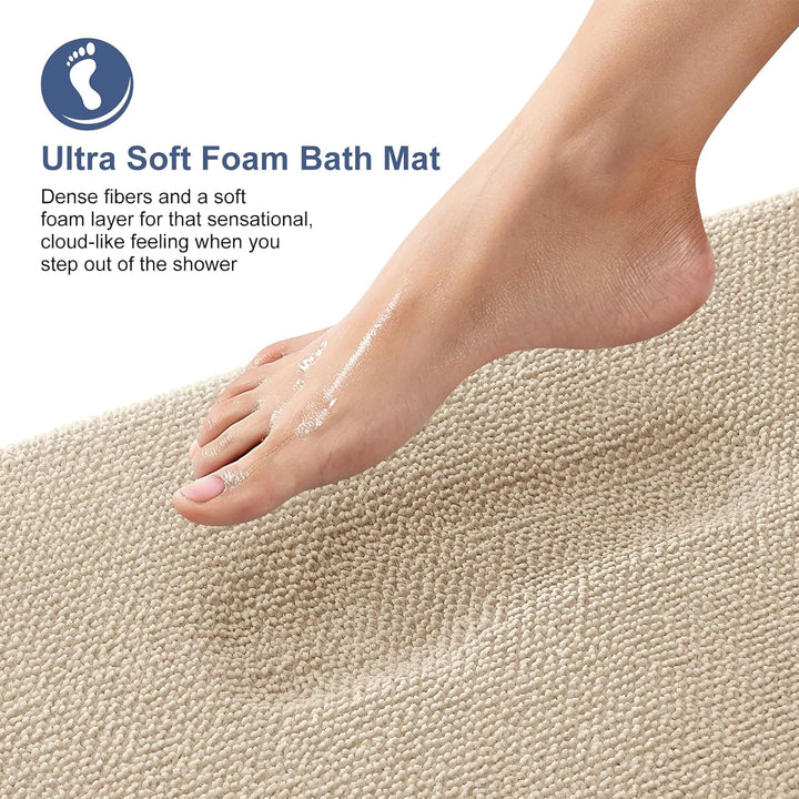Luxury Memory Foam Bath Mat, Extra Soft Absorbent Bathroom Mats, Quick Dry Bathroom Rugs, Non - Slip, Machine Washable Bath Mats for Bathroom Floor, Tub and Shower, 24x47, Beige - Just Closeouts Canada Inc.