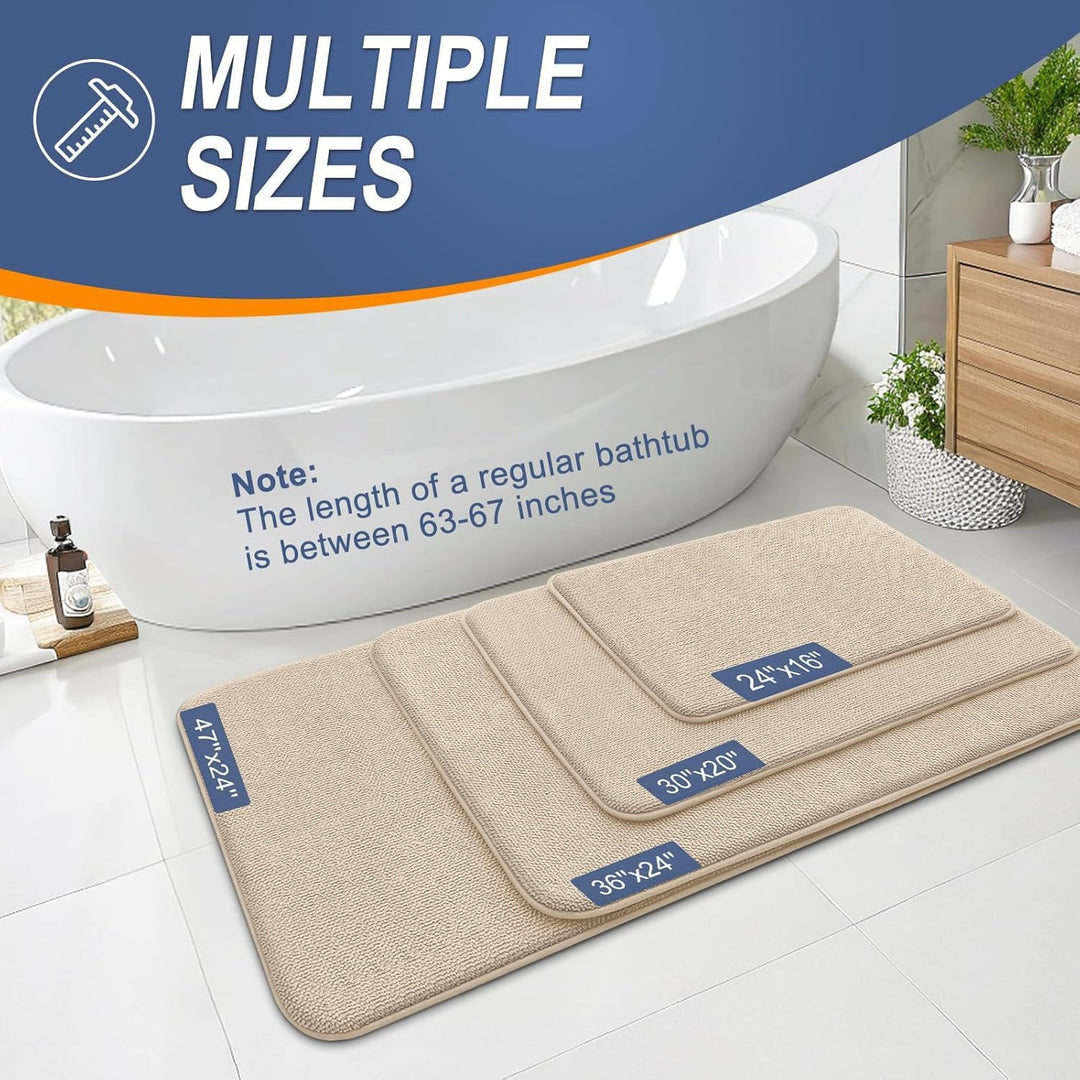 Luxury Memory Foam Bath Mat, Extra Soft Absorbent Bathroom Mats, Quick Dry Bathroom Rugs, Non - Slip, Machine Washable Bath Mats for Bathroom Floor, Tub and Shower, 24x47, Beige - Just Closeouts Canada Inc.