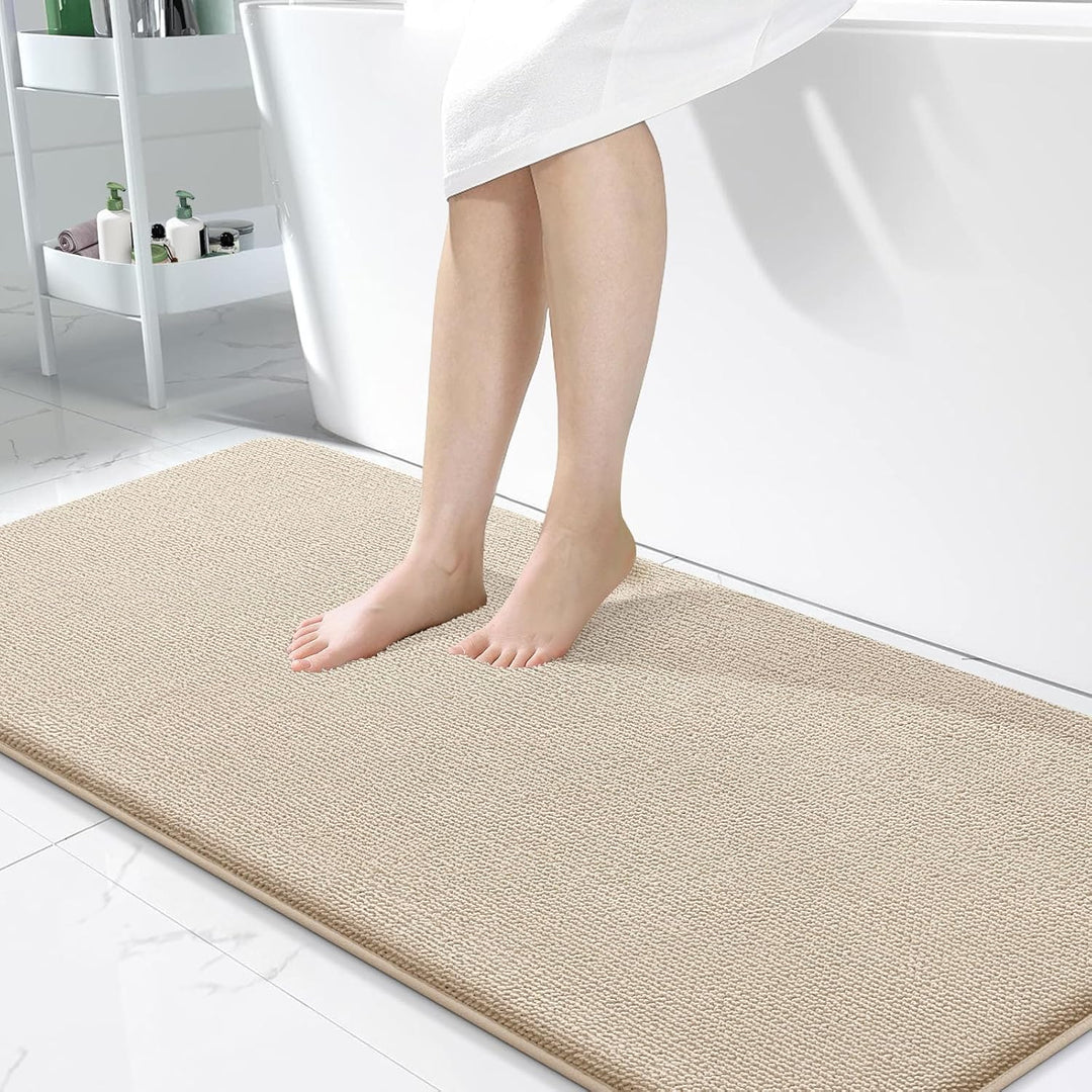 Luxury Memory Foam Bath Mat, Extra Soft Absorbent Bathroom Mats, Quick Dry Bathroom Rugs, Non - Slip, Machine Washable Bath Mats for Bathroom Floor, Tub and Shower, 24x47, Beige - Just Closeouts Canada Inc.