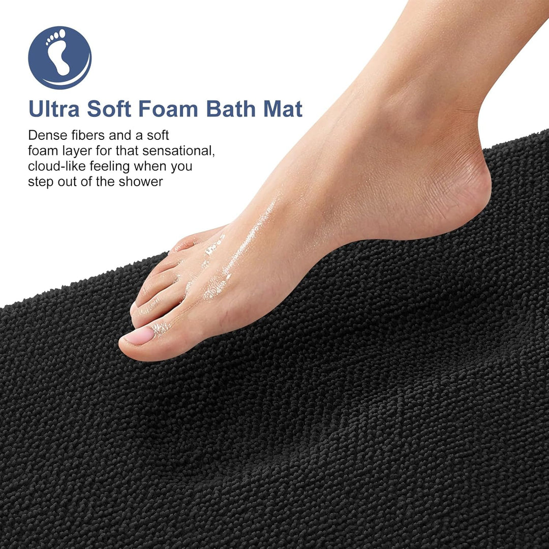 Luxury Memory Foam Bath Mat, Extra Soft Absorbent Bathroom Mats, Quick Dry Bathroom Rugs, Non - Slip, Machine Washable Bath Mats for Bathroom Floor, Tub and Shower, 24x36, Black - Just Closeouts Canada Inc.