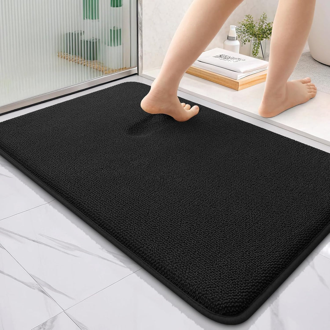 Luxury Memory Foam Bath Mat, Extra Soft Absorbent Bathroom Mats, Quick Dry Bathroom Rugs, Non - Slip, Machine Washable Bath Mats for Bathroom Floor, Tub and Shower, 24x36, Black - Just Closeouts Canada Inc.