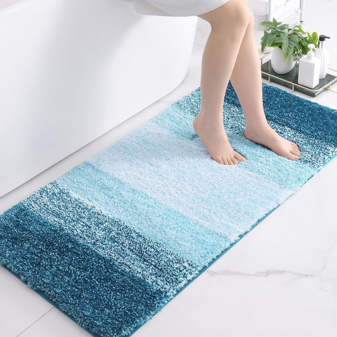 Luxury Microfiber Bath Mat, Extra Soft and Absorbent Bathroom Mat, Non - Slip Plush Shaggy Bathroom Rug, Machine Wash Dry, Bath Rugs for Bathroom Floor, Tub and Shower, 24x47, Peacock Blue - Just Closeouts Canada Inc.