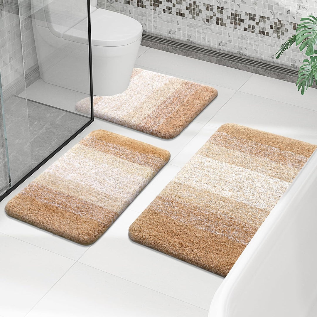 Luxury Microfiber Toilet Mat U - Shaped, Extra Soft and Absorbent Bath Mat, Non - Slip Plush Shaggy Bathroom Rug, Machine Wash Dry, Contour Toilet Rugs for Toilet Base, 20x24, Beige - Just Closeouts Canada Inc.