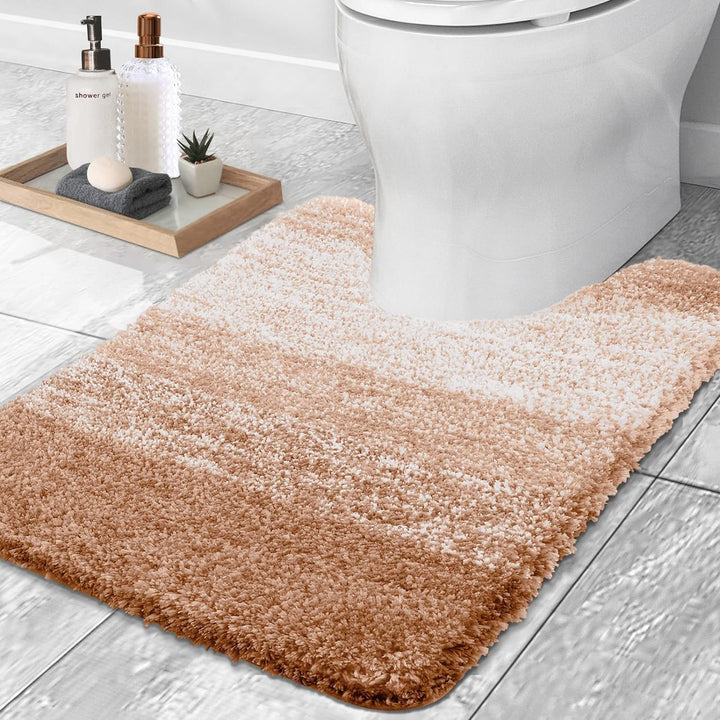 Luxury Microfiber Toilet Mat U - Shaped, Extra Soft and Absorbent Bath Mat, Non - Slip Plush Shaggy Bathroom Rug, Machine Wash Dry, Contour Toilet Rugs for Toilet Base, 20x24, Beige - Just Closeouts Canada Inc.