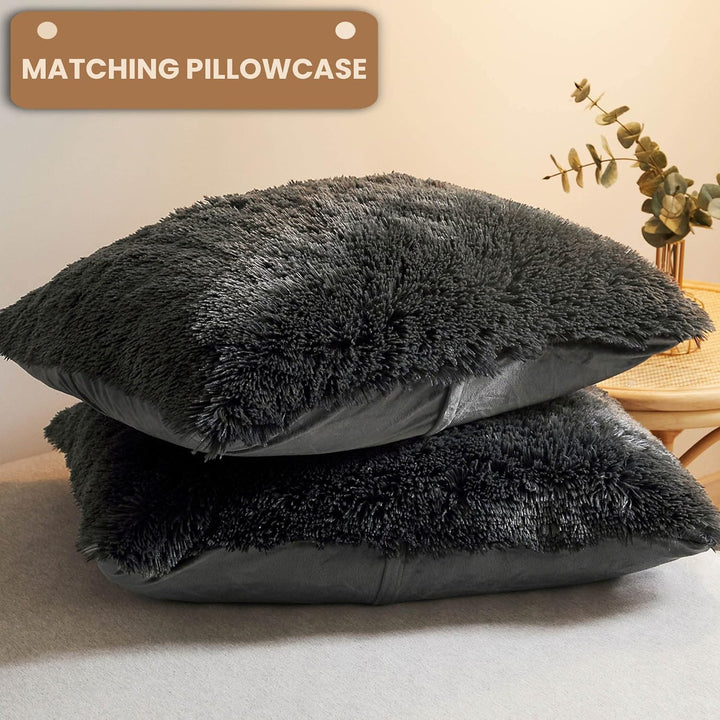 Luxury Shaggy Faux Fur Duvet Cover Set, Ultra Soft 3 Pieces Fluffy Comforter Cover Set, Fuzzy Bedding Set for Bedroom(1 Plush Furry Duvet Cover + 2 Pillowcases), Zipper Closure(King, Dark Grey) - Just Closeouts Canada Inc.
