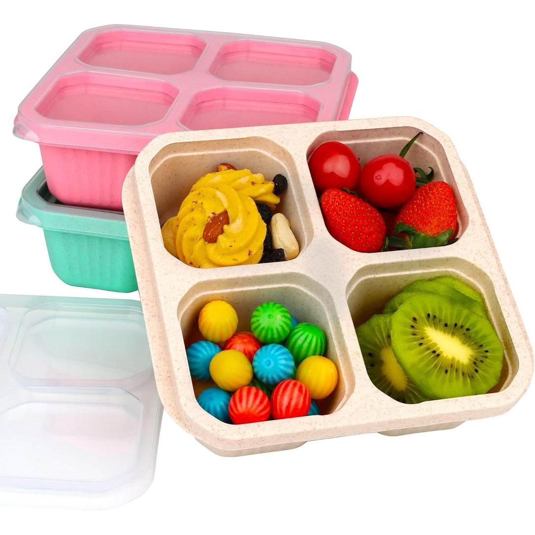 LVYOUIF 3 Pack Bento Snack Containers 4 Compartment Wheat Straw Containers Reusable Meal Prep Snack Containers for Divided Snack Box Lunch Box for Outdoor Travel Office - Just Closeouts Canada Inc.