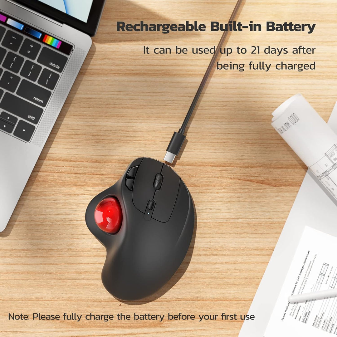 M501 Wireless Trackball Mouse, Rechargeable Ergonomic, Easy Thumb Control, Precise & Smooth Tracking, 3 Device Connection (Bluetooth or USB Receiver), Compatible for PC, Laptop, Mac(Red) - Just Closeouts Canada Inc.X004RIRKY1