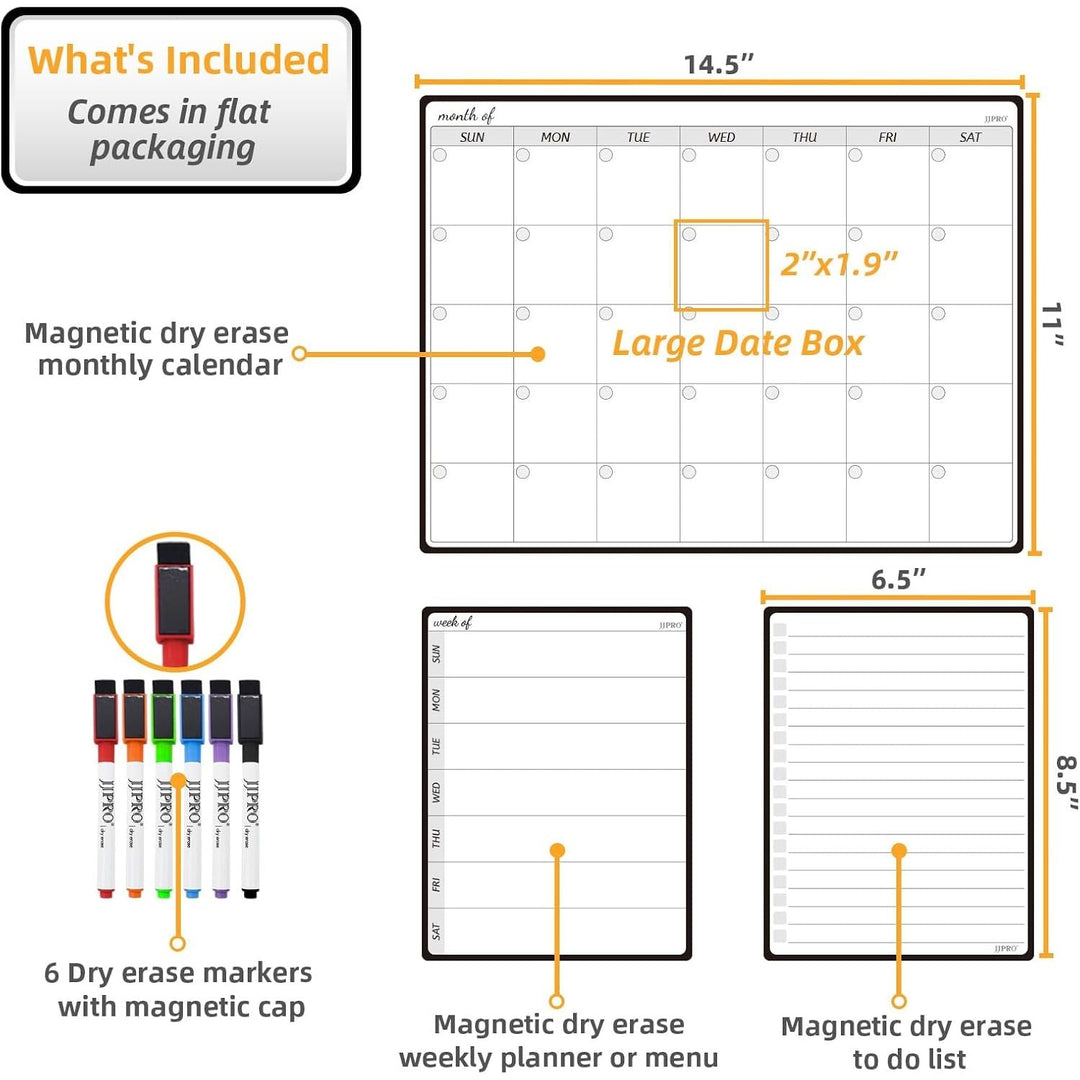 Magnetic Dry Erase Monthly Calendar Whiteboard Set for Fridge - One Monthly Planner and Two Bonus Dry Erase Grocery Board & Weekly Menu Board - Meal Planner Whiteboard/to - Do List - 6 Markers Included! - Just Closeouts Canada Inc.