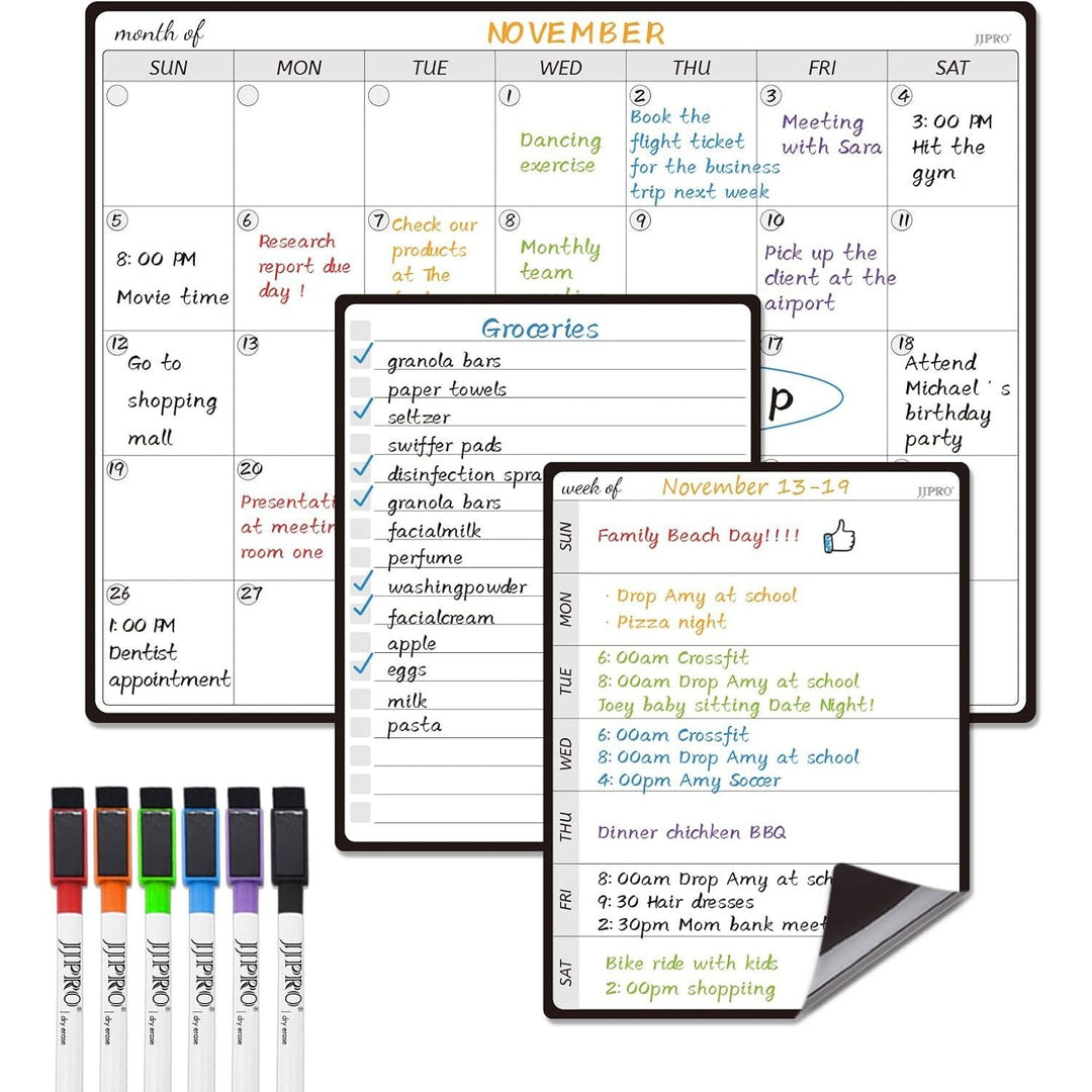 Magnetic Dry Erase Monthly Calendar Whiteboard Set for Fridge - One Monthly Planner and Two Bonus Dry Erase Grocery Board & Weekly Menu Board - Meal Planner Whiteboard/to - Do List - 6 Markers Included! - Just Closeouts Canada Inc.