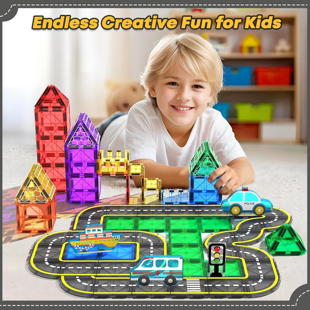 Magnetic Tiles Roads, Cars, Toys, Magnetic Building Blocks, STEM Educational Preschool Constructions - Just Closeouts Canada Inc.