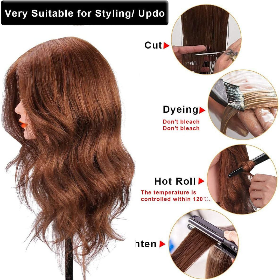 Mannequin Head with 100% Human Hair, 18" Dark Brown Real Hair Cosmetology Mannequin Head Hair Styling Hairdressing Practice Training Doll Heads with Clamp Holder and Tools - Just Closeouts Canada Inc.X002BI0X2Z