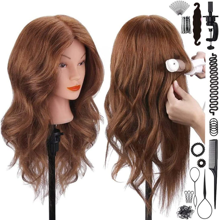 Mannequin Head with 100% Human Hair, 18" Dark Brown Real Hair Cosmetology Mannequin Head Hair Styling Hairdressing Practice Training Doll Heads with Clamp Holder and Tools - Just Closeouts Canada Inc.X002BI0X2Z