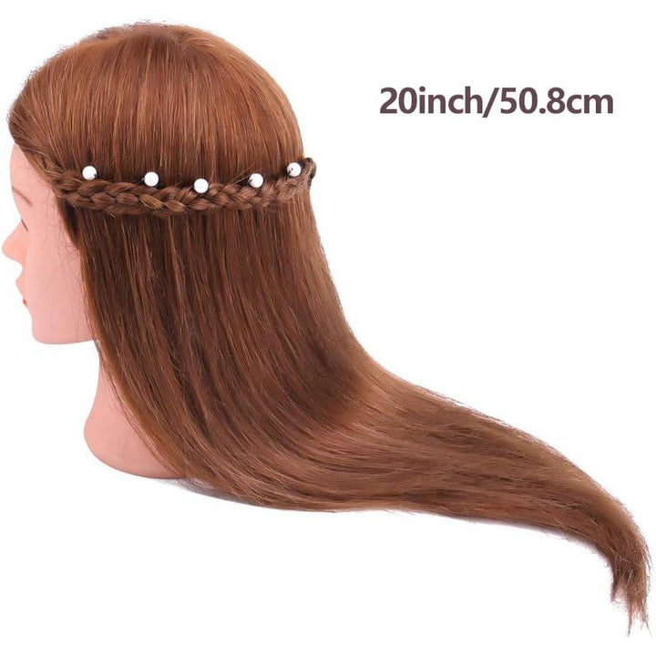 Mannequin Head with 100% Human Hair, 18" Dark Brown Real Hair Cosmetology Mannequin Head Hair Styling Hairdressing Practice Training Doll Heads with Clamp Holder and Tools - Just Closeouts Canada Inc.X002BI0X2Z