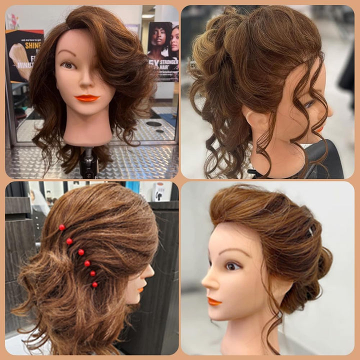 Mannequin Head with 100% Human Hair, 18" Dark Brown Real Hair Cosmetology Mannequin Head Hair Styling Hairdressing Practice Training Doll Heads with Clamp Holder and Tools - Just Closeouts Canada Inc.X002BI0X2Z