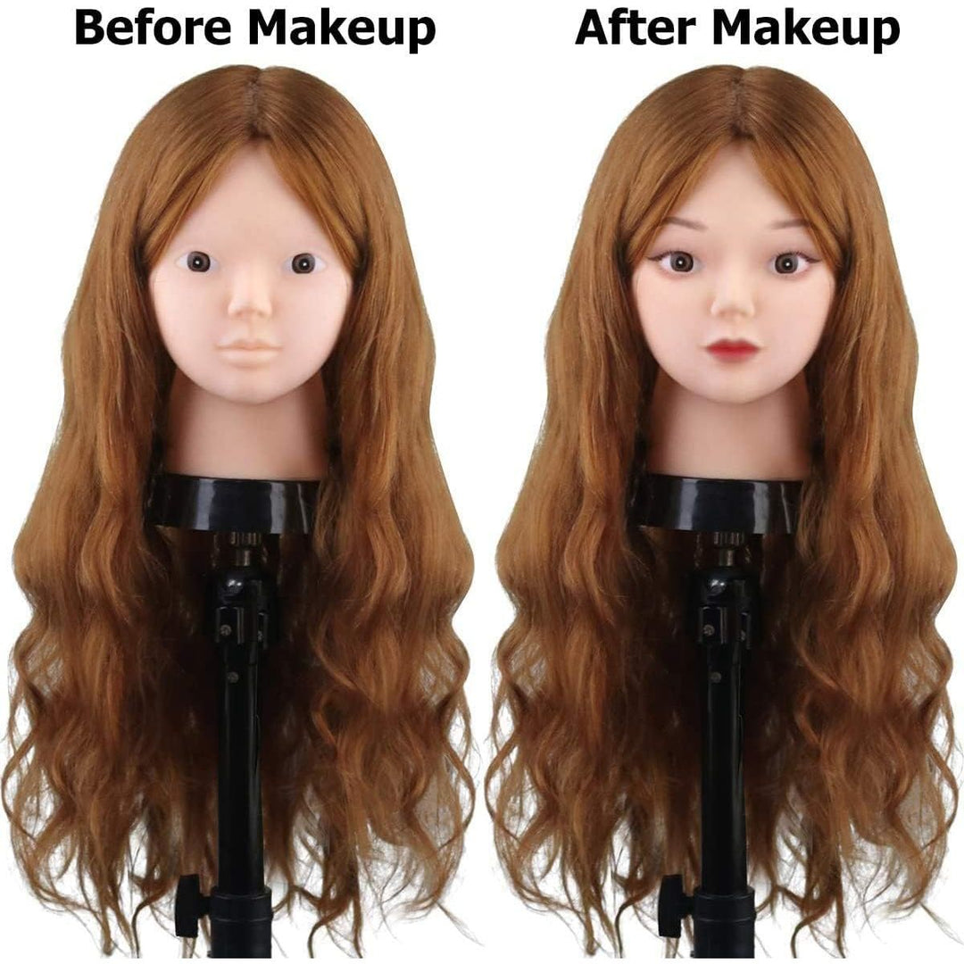 Mannequin Head with 80% Human Hair, 23.5" Brown Real Hair Cosmetology Mannequin Head Hair Styling Hairdressing Practice Training Doll Heads with Clamp Holder and Tools - Just Closeouts Canada Inc.X003K9VWYH