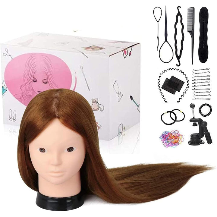 Mannequin Head with 80% Human Hair, 23.5" Brown Real Hair Cosmetology Mannequin Head Hair Styling Hairdressing Practice Training Doll Heads with Clamp Holder and Tools - Just Closeouts Canada Inc.X003K9VWYH