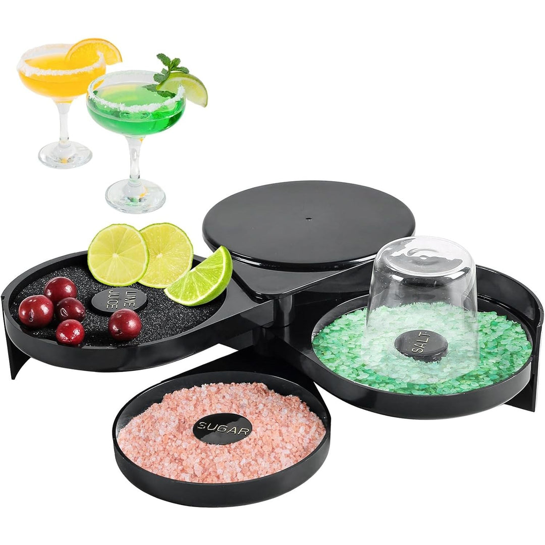 MAOPINER 3 - Tier Bar Glass Rimmer Bartender Tool with Sponge, 3 - Tray Black Plastic Glass Rimming Sugar Lime Juice Salt Glass Rimmer Tray for Cocktails Margaritas Bloody Marys and Gimlets - Just Closeouts Canada Inc.