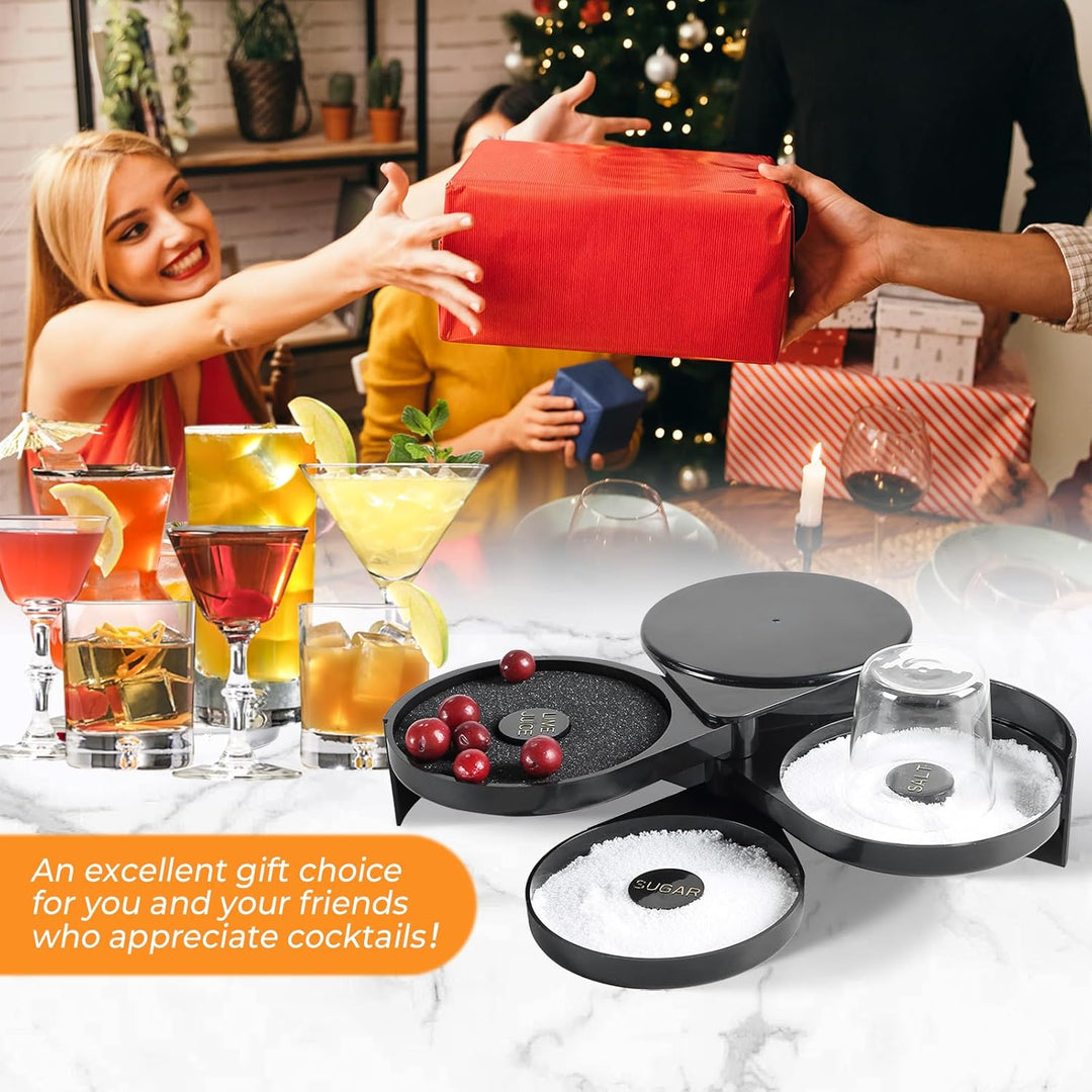 MAOPINER 3 - Tier Bar Glass Rimmer Bartender Tool with Sponge, 3 - Tray Black Plastic Glass Rimming Sugar Lime Juice Salt Glass Rimmer Tray for Cocktails Margaritas Bloody Marys and Gimlets - Just Closeouts Canada Inc.