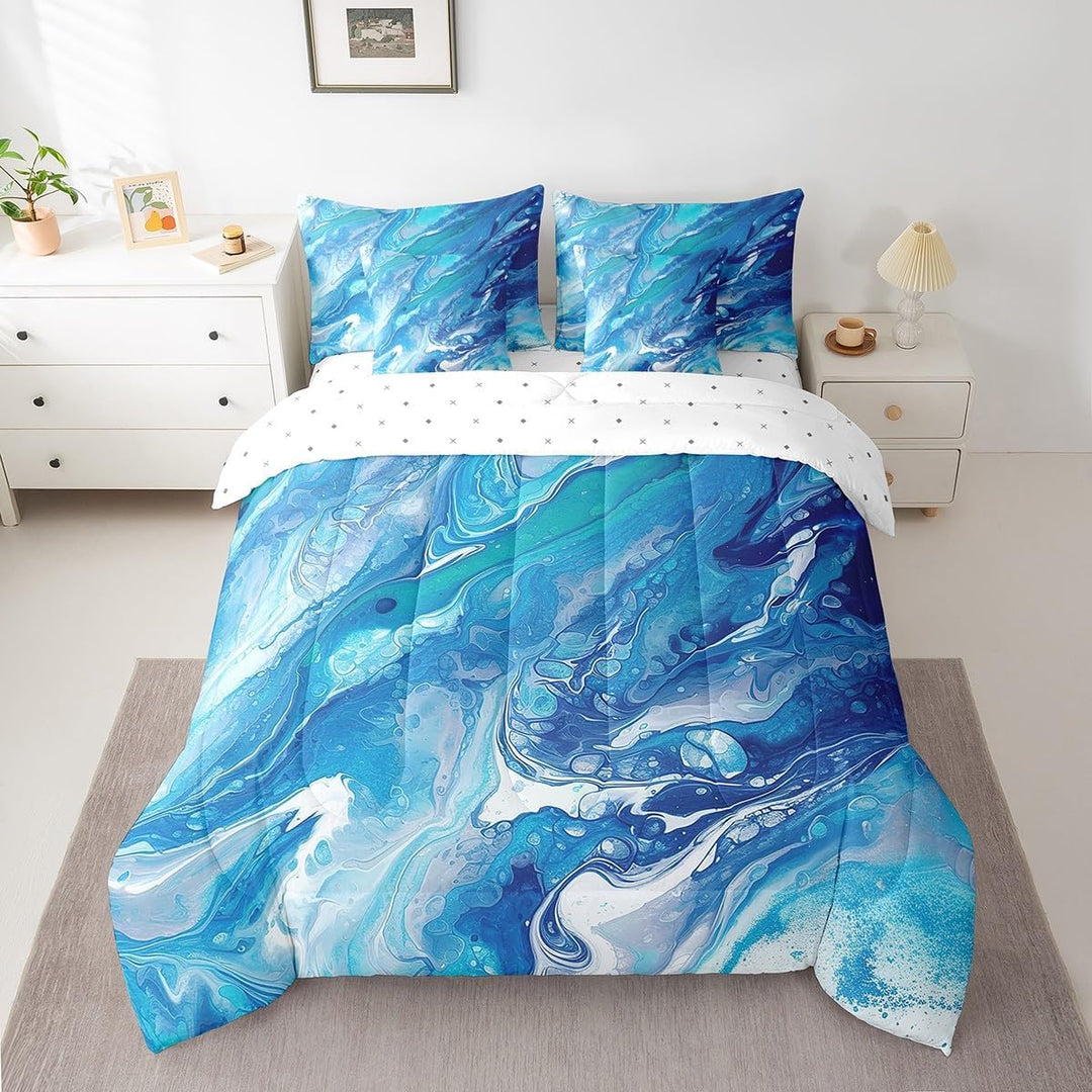 Marble Bedding Set Abstract Art Bed in a Bag Marble Texture Comforter Set Full Size 7 Pieces for Boys Girls Teens Decor Bed Set with Comforter, Sheet Set, Pillowcases, Pillow Covers Blue - Just Closeouts Canada Inc.X004D1HHSL