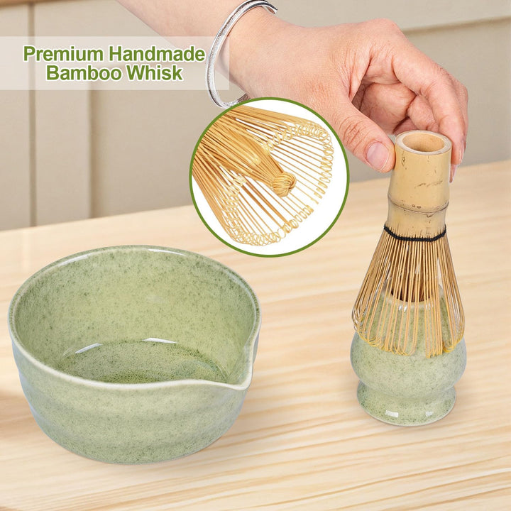 Matcha Set, Matcha Whisk Set Includes 17oz Matcha Bowl with Spout,Matcha Whisk,Chasen Holder, 2 Scoop, Sifter - 6 Pcs - Just Closeouts Canada Inc.