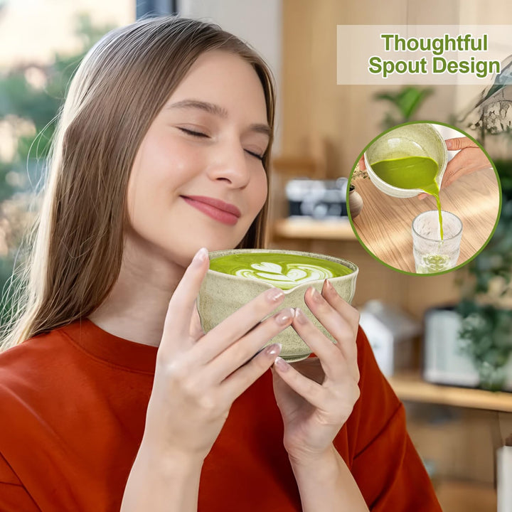 Matcha Set, Matcha Whisk Set Includes 17oz Matcha Bowl with Spout,Matcha Whisk,Chasen Holder, 2 Scoop, Sifter - 6 Pcs - Just Closeouts Canada Inc.