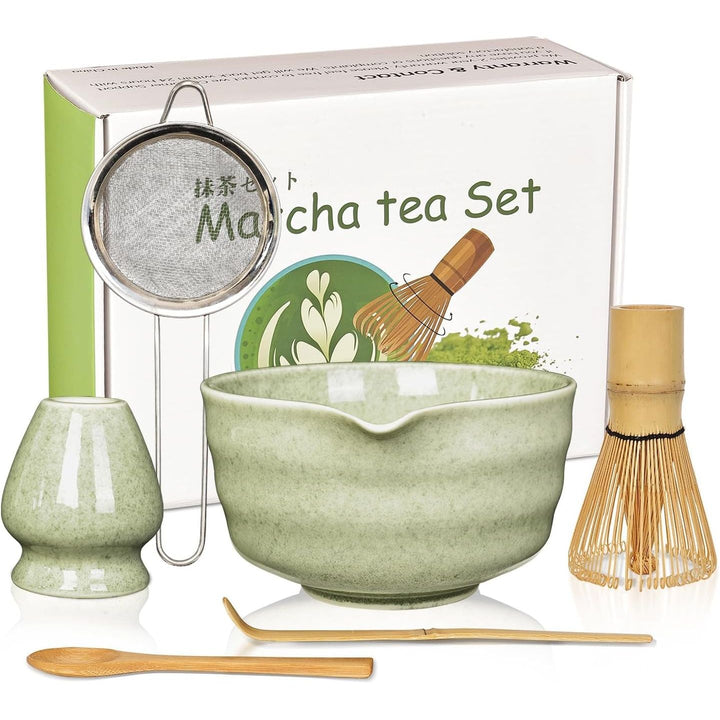 Matcha Set, Matcha Whisk Set Includes 17oz Matcha Bowl with Spout,Matcha Whisk,Chasen Holder, 2 Scoop, Sifter - 6 Pcs - Just Closeouts Canada Inc.