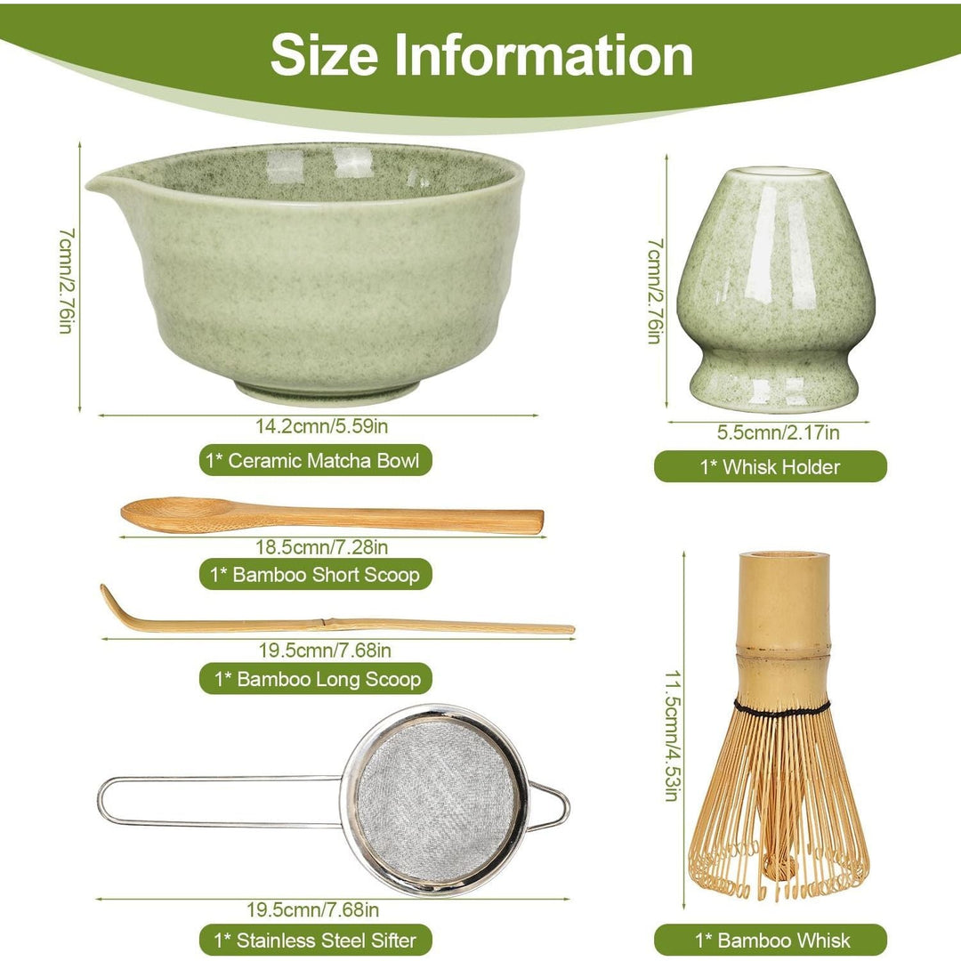 Matcha Set, Matcha Whisk Set Includes 17oz Matcha Bowl with Spout,Matcha Whisk,Chasen Holder, 2 Scoop, Sifter - 6 Pcs - Just Closeouts Canada Inc.