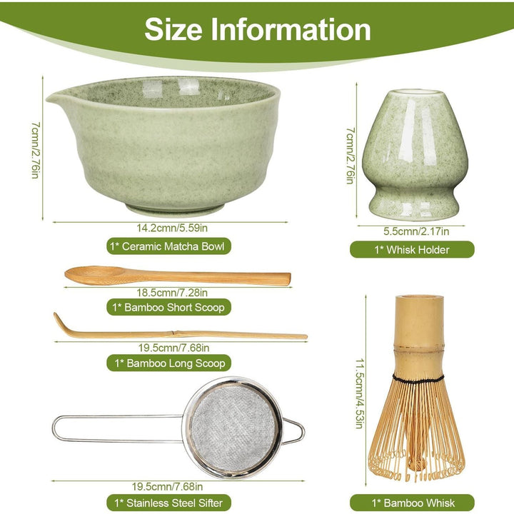 Matcha Set, Matcha Whisk Set Includes 17oz Matcha Bowl with Spout,Matcha Whisk,Chasen Holder, 2 Scoop, Sifter - 6 Pcs - Just Closeouts Canada Inc.