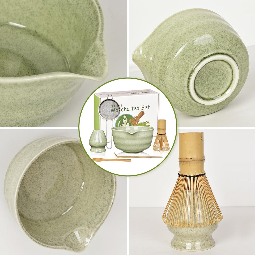 Matcha Set, Matcha Whisk Set Includes 17oz Matcha Bowl with Spout,Matcha Whisk,Chasen Holder, 2 Scoop, Sifter - 6 Pcs - Just Closeouts Canada Inc.