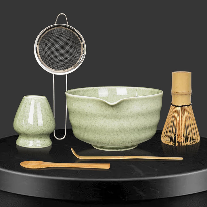 Matcha Set, Matcha Whisk Set Includes 17oz Matcha Bowl with Spout,Matcha Whisk,Chasen Holder, 2 Scoop, Sifter - 6 Pcs - Just Closeouts Canada Inc.