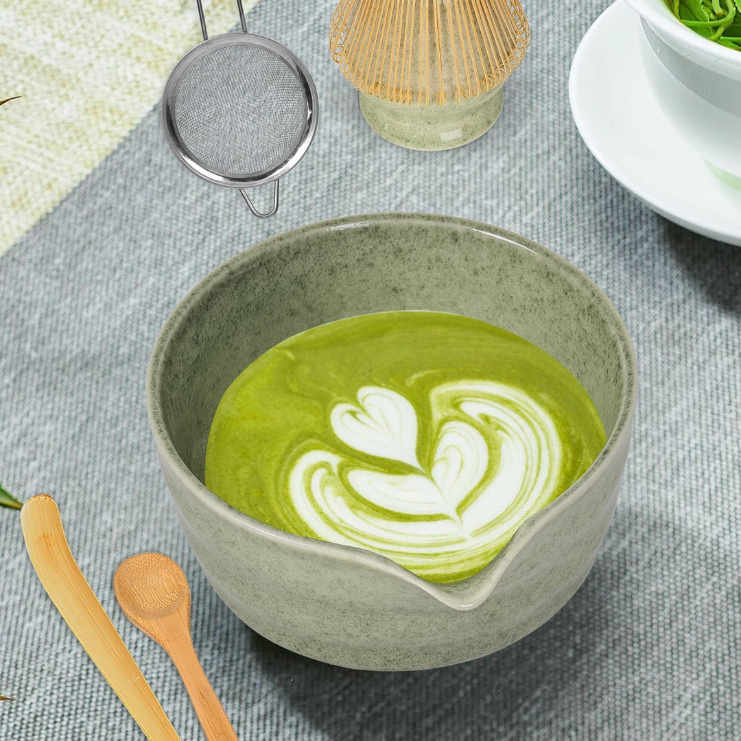 Matcha Set, Matcha Whisk Set Includes 17oz Matcha Bowl with Spout,Matcha Whisk,Chasen Holder, 2 Scoop, Sifter - 6 Pcs - Just Closeouts Canada Inc.