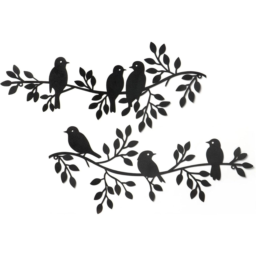 Metal Birds Wall Decor Art Leaves 6 Birds on Vine Olive Branch Iron Sculptures Silhouette Metal Hanging Ornament Bedroom Living Room Indoor Outdoor Decoration - Just Closeouts Canada Inc.
