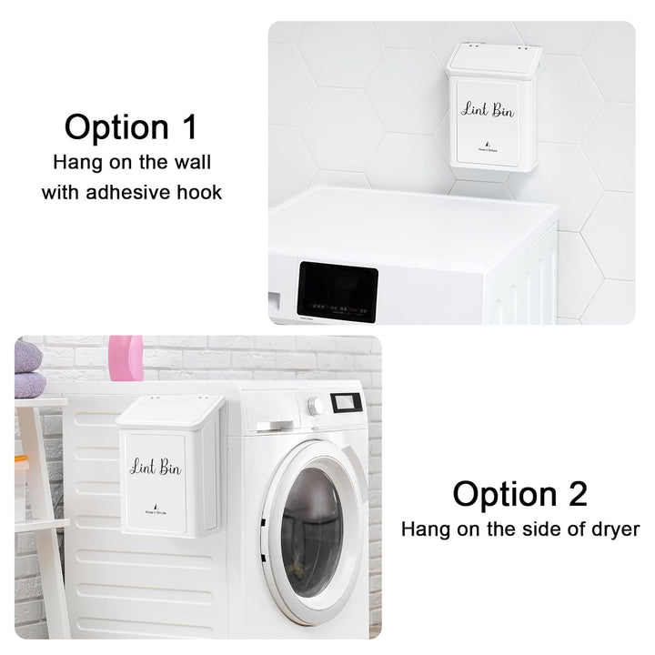Metal Magnetic Lint Bin for Laundry Room, Wall Mounted Box Holder Trash Can With Lid for Dryer, Basket, White - Just Closeouts Canada Inc.