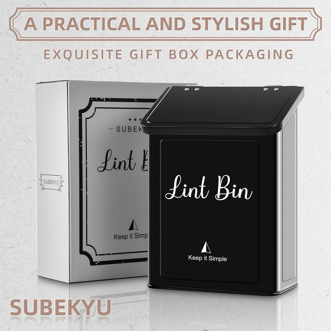 Metal Magnetic Lint Bin for Laundry Room, Wall Mounted Lint Box Holder Trash Can with Lid for Dryer, Black - Just Closeouts Canada Inc.